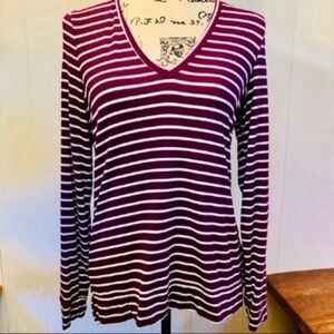 Pink Victoria's Secret Striped V-Neck Long Sleeve Top
